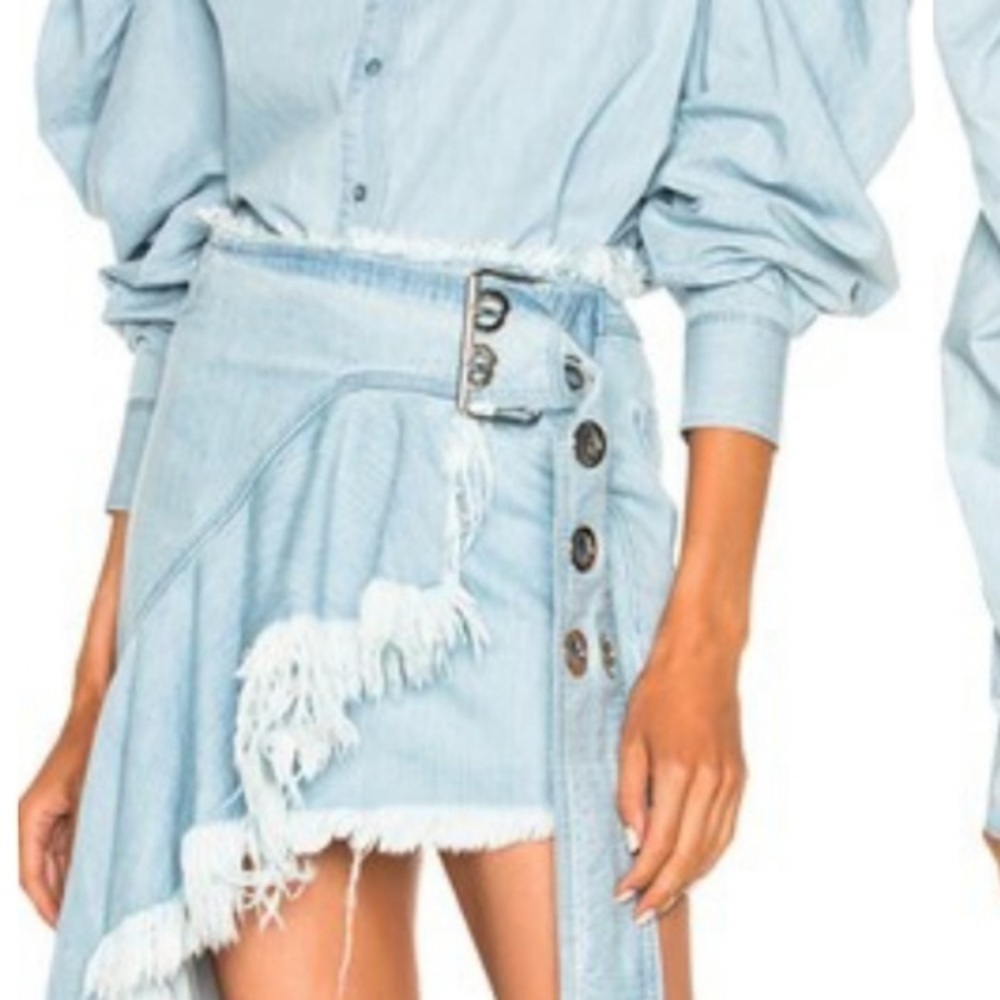 Marques ' Almeida Wrap Buckle Frill Denim Skirt — image 2 of 8